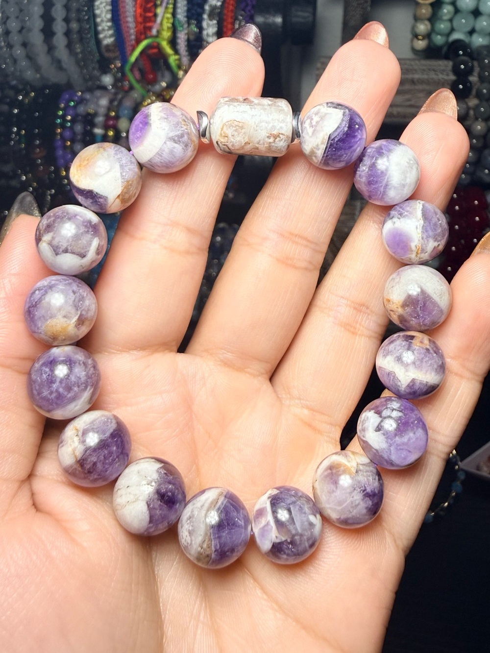 12mm Chevron Amethyst & Agate Gemstone Bracelet